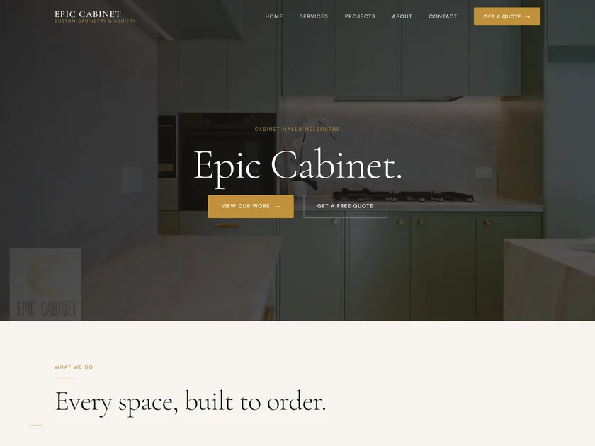 The Epic Cabinets website, designed and built by KY Web