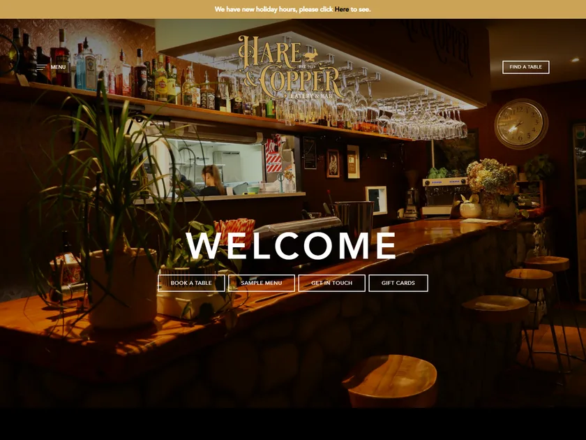 The Hare & Copper Eatery website, designed and built by KY Web