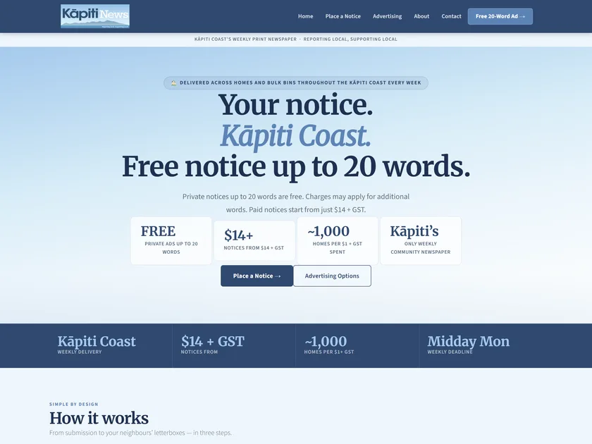 The Kapiti News website, designed and built by KY Web