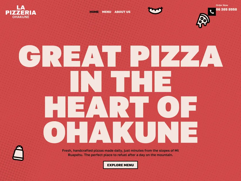 The La Pizzeria Ohakune website, designed and built by KY Web