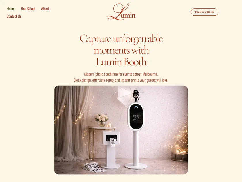 The Lumin Booth website, designed and built by KY Web