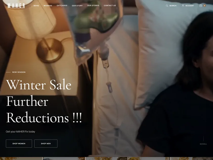 The MAHER Shoes website, designed and built by KY Web