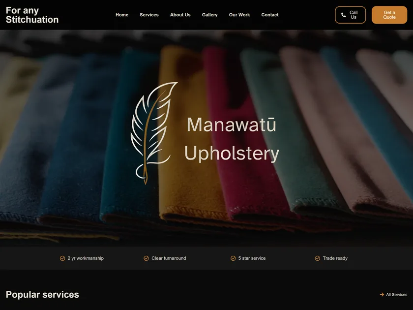 The Manawatu Upholstery website, designed and built by KY Web