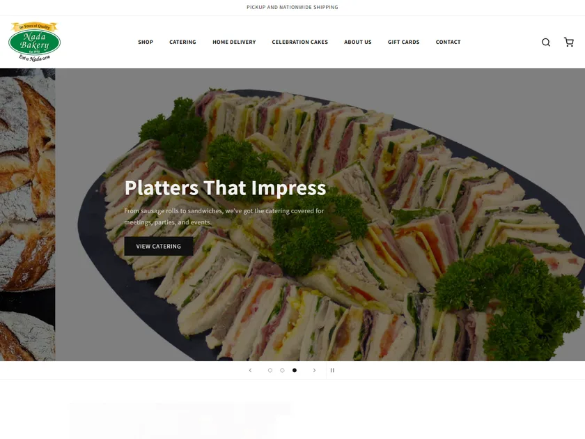 The Nada Bakery website, designed and built by KY Web