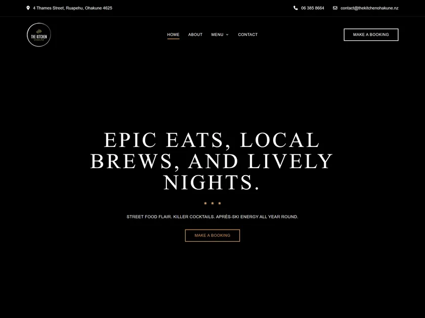The The Kitchen Ohakune website, designed and built by KY Web