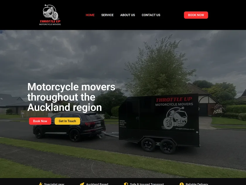 The Throttle Up Motorbike Movers website, designed and built by KY Web